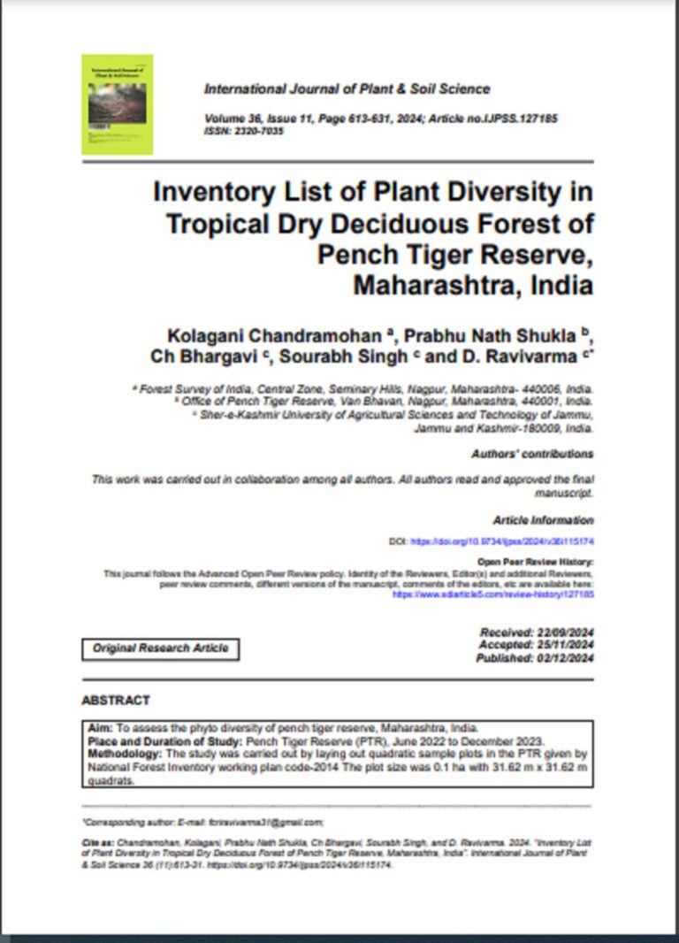 Inventory List of Plant Diversity in Tropical Dry Deciduous Forest of Pench Tiger Reserve, Maharashtra, India